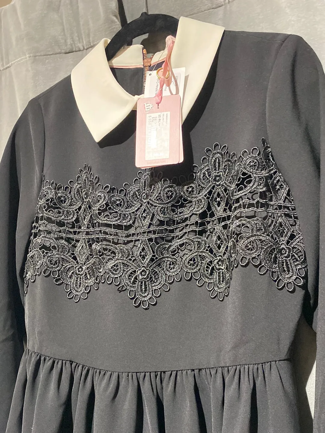 Ted Baker Black Long Sleeve Dress with White Collar Flare