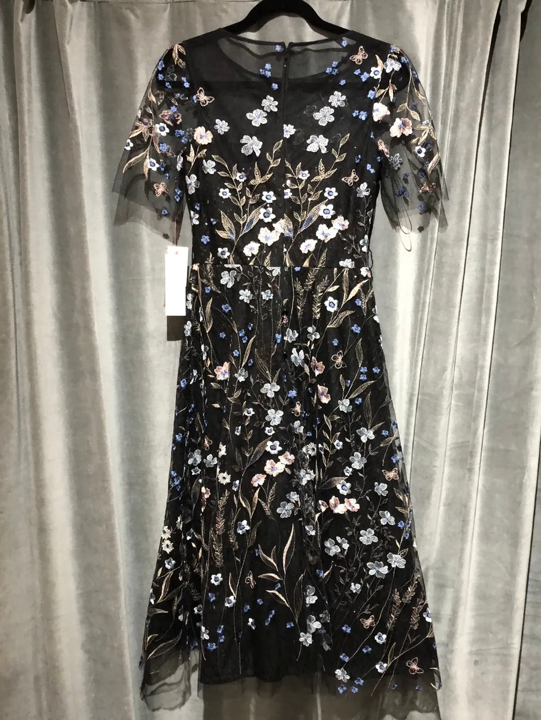 Teri John Black, Sequin, Floral Midid Fit and Flare Dress