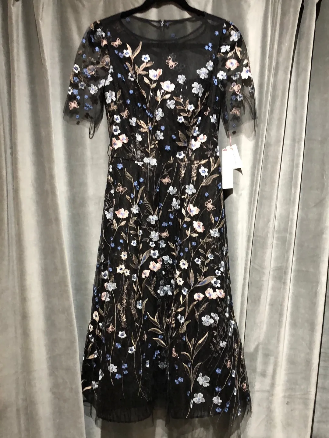 Teri John Black, Sequin, Floral Midid Fit and Flare Dress