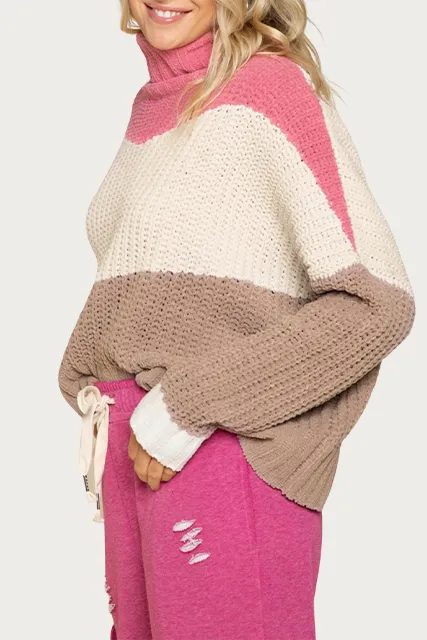 TEXTURED COLORBLOCK TURTLENECK SWEATER