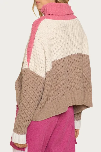 TEXTURED COLORBLOCK TURTLENECK SWEATER