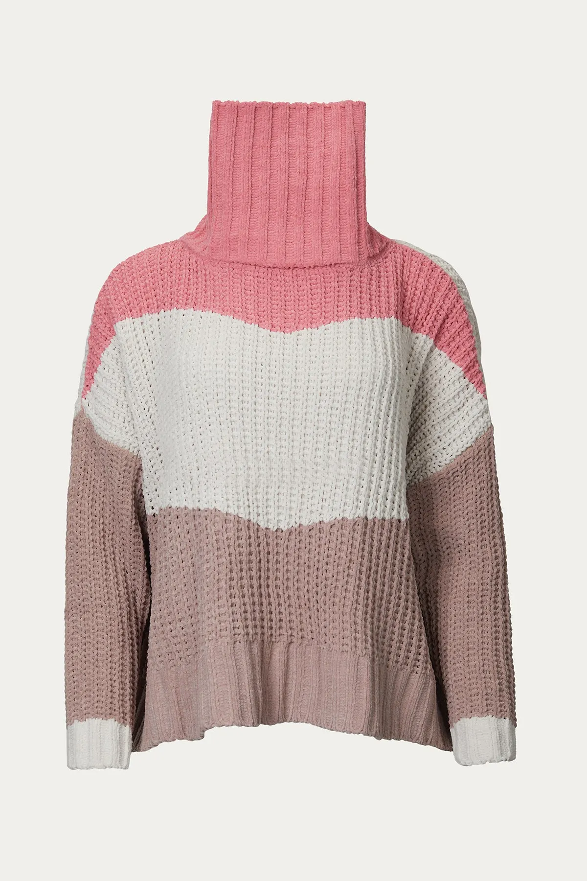 TEXTURED COLORBLOCK TURTLENECK SWEATER