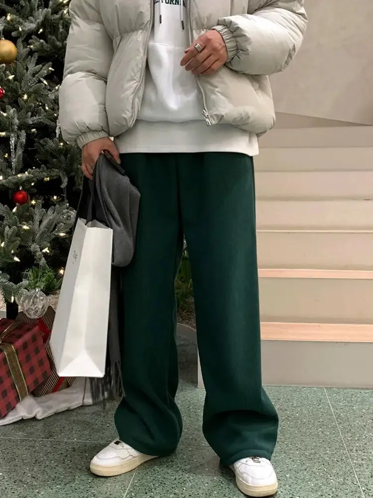Textured Wide-Leg Casual Pants
