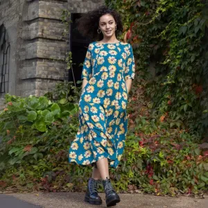 The Midi Breastfeeding Dress - Blue Sunflower