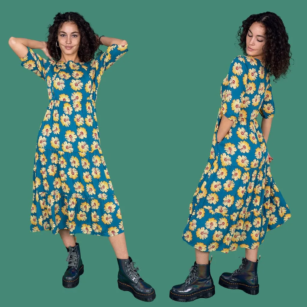 The Midi Breastfeeding Dress - Blue Sunflower