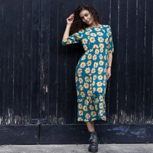 The Midi Breastfeeding Dress - Blue Sunflower