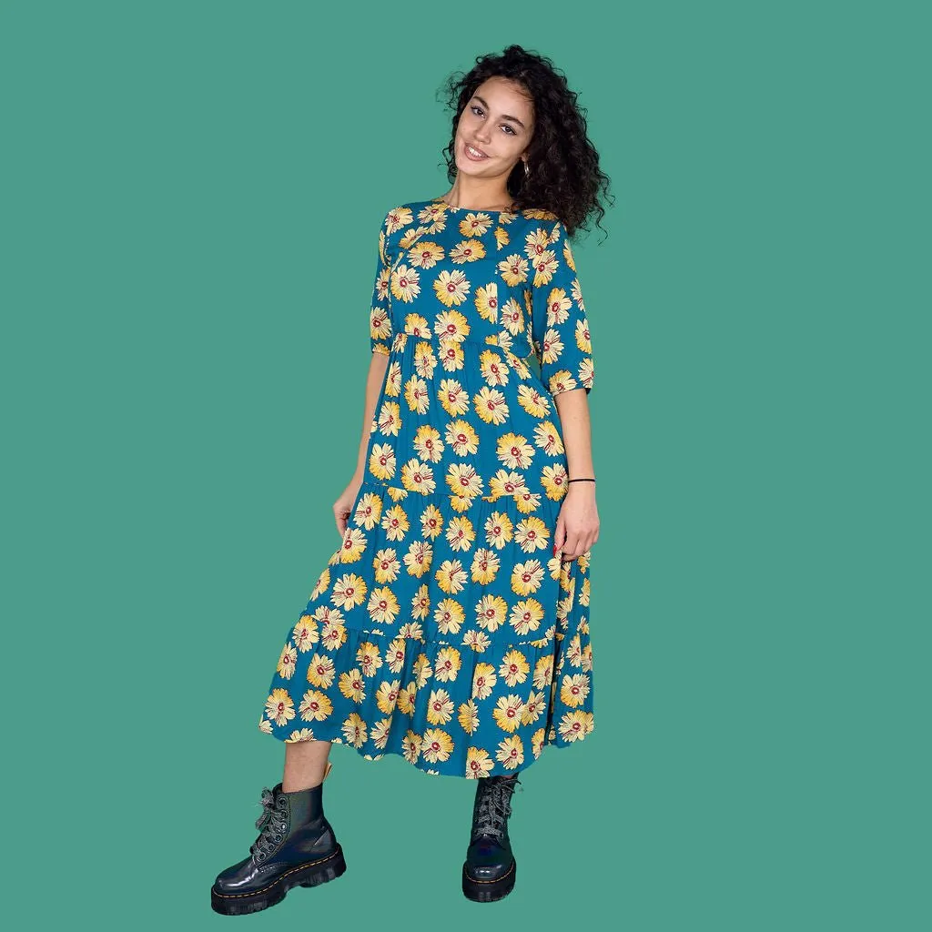 The Midi Breastfeeding Dress - Blue Sunflower