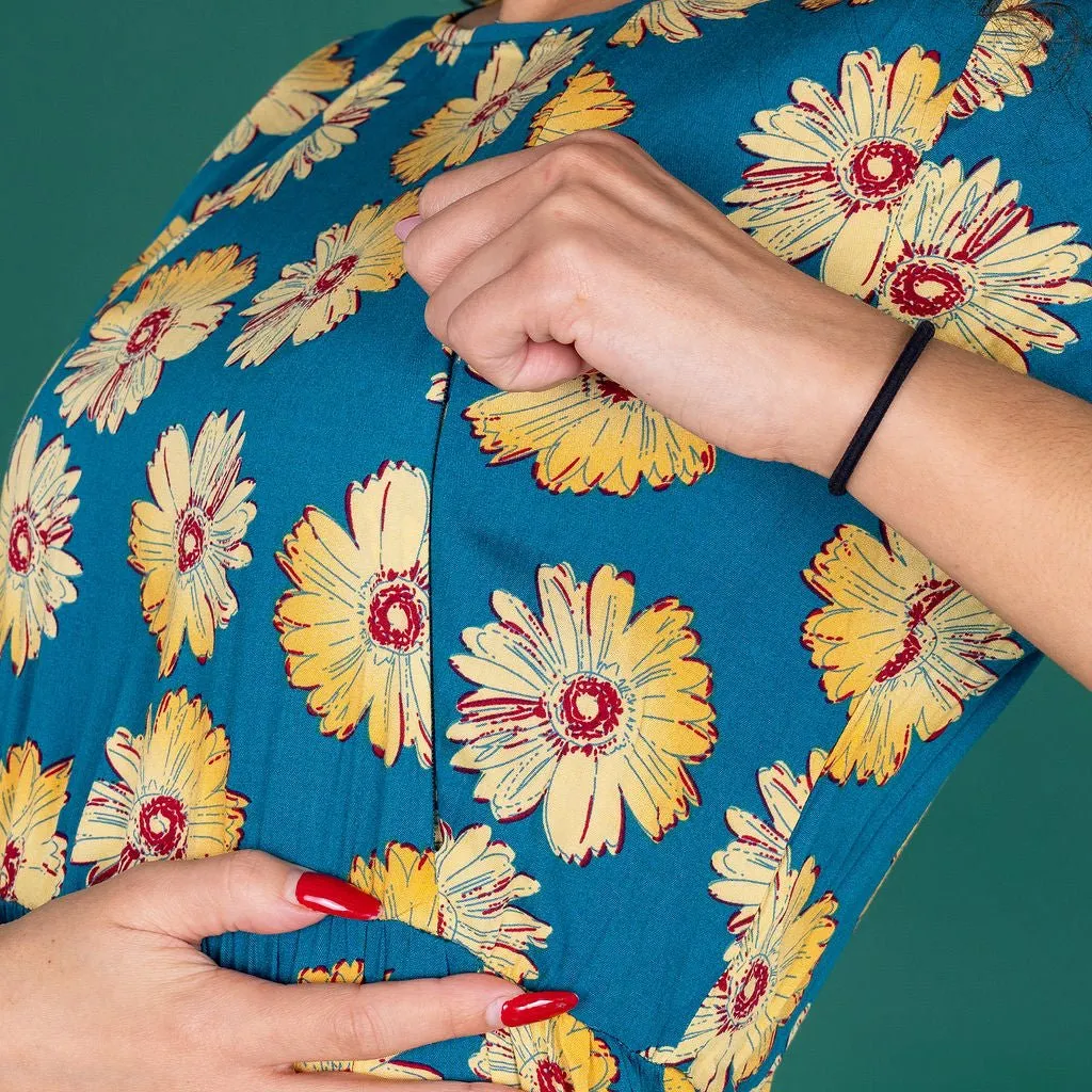 The Midi Breastfeeding Dress - Blue Sunflower
