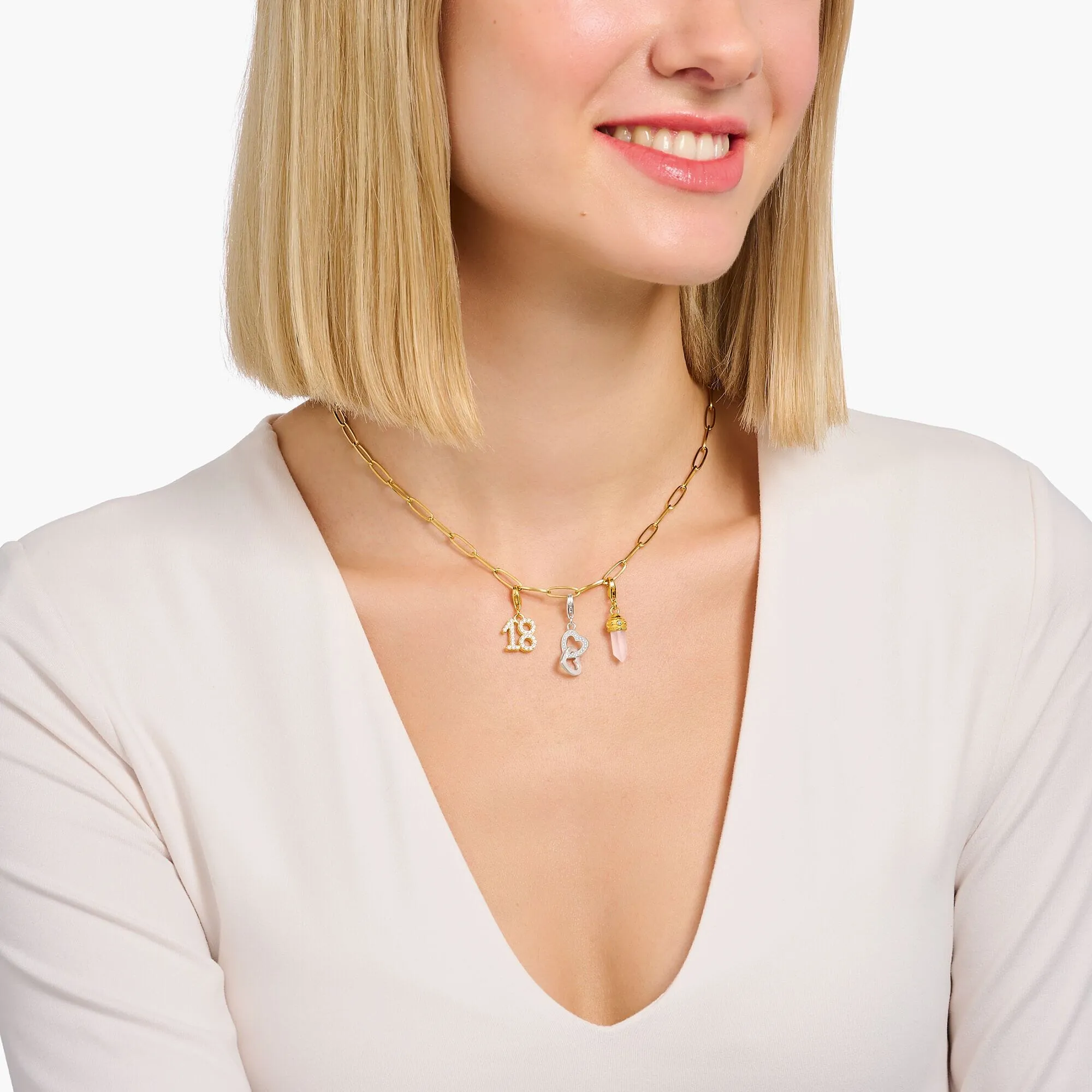 THOMAS SABO Charm Pendant Rose Quartz Gold