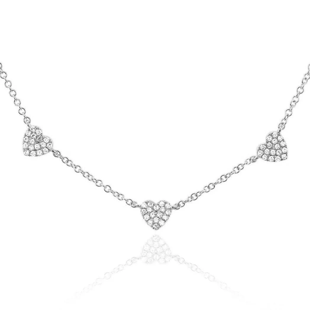 Three Pave Mini Heart Necklace