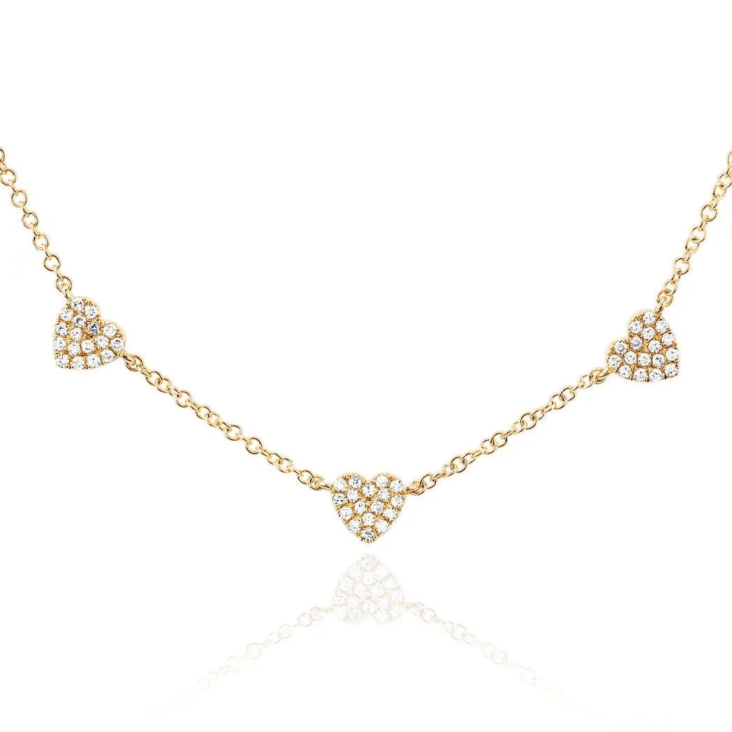 Three Pave Mini Heart Necklace