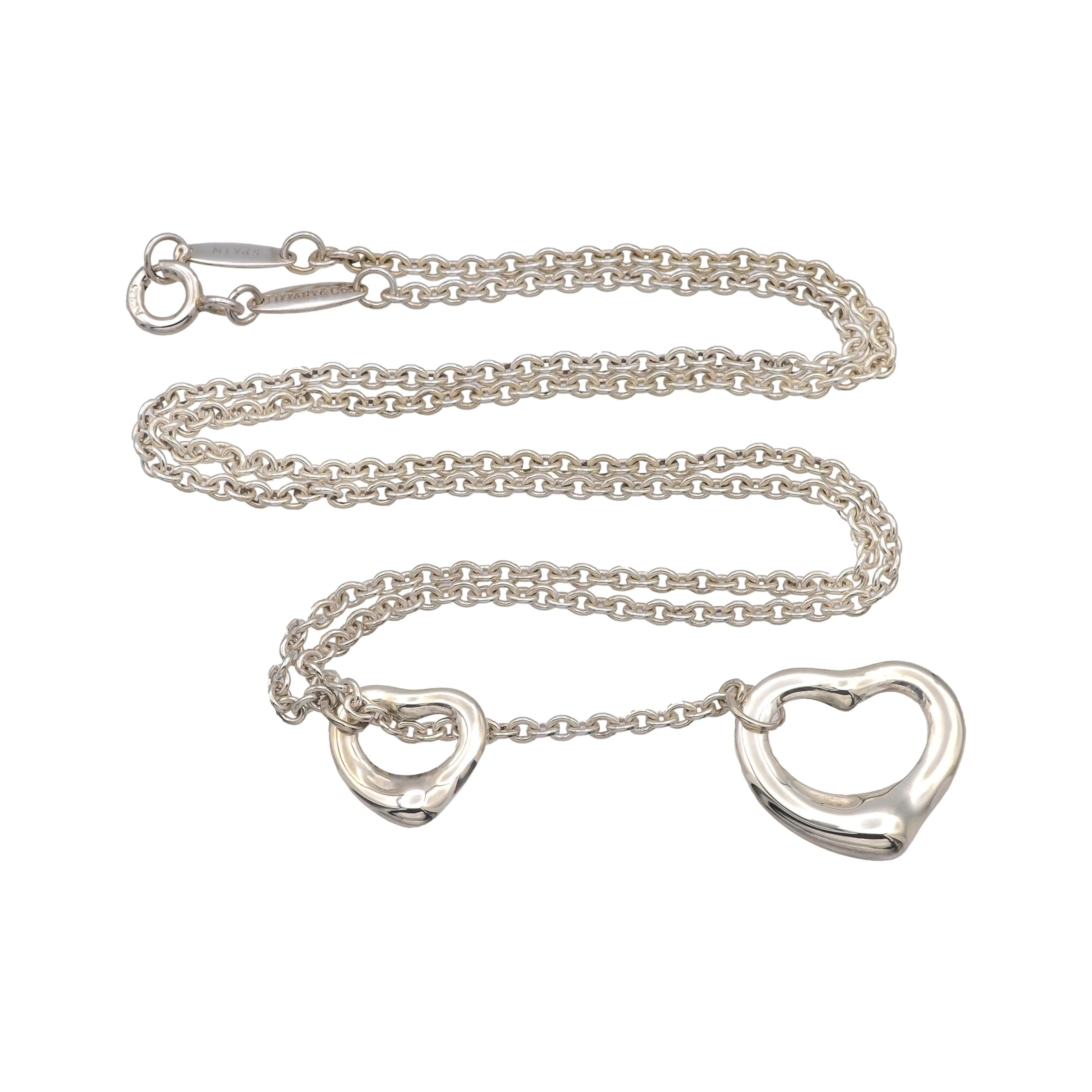Tiffany & Co. Sterling Silver Elsa Peretti Open Heart Lariat Necklace 18.5”
