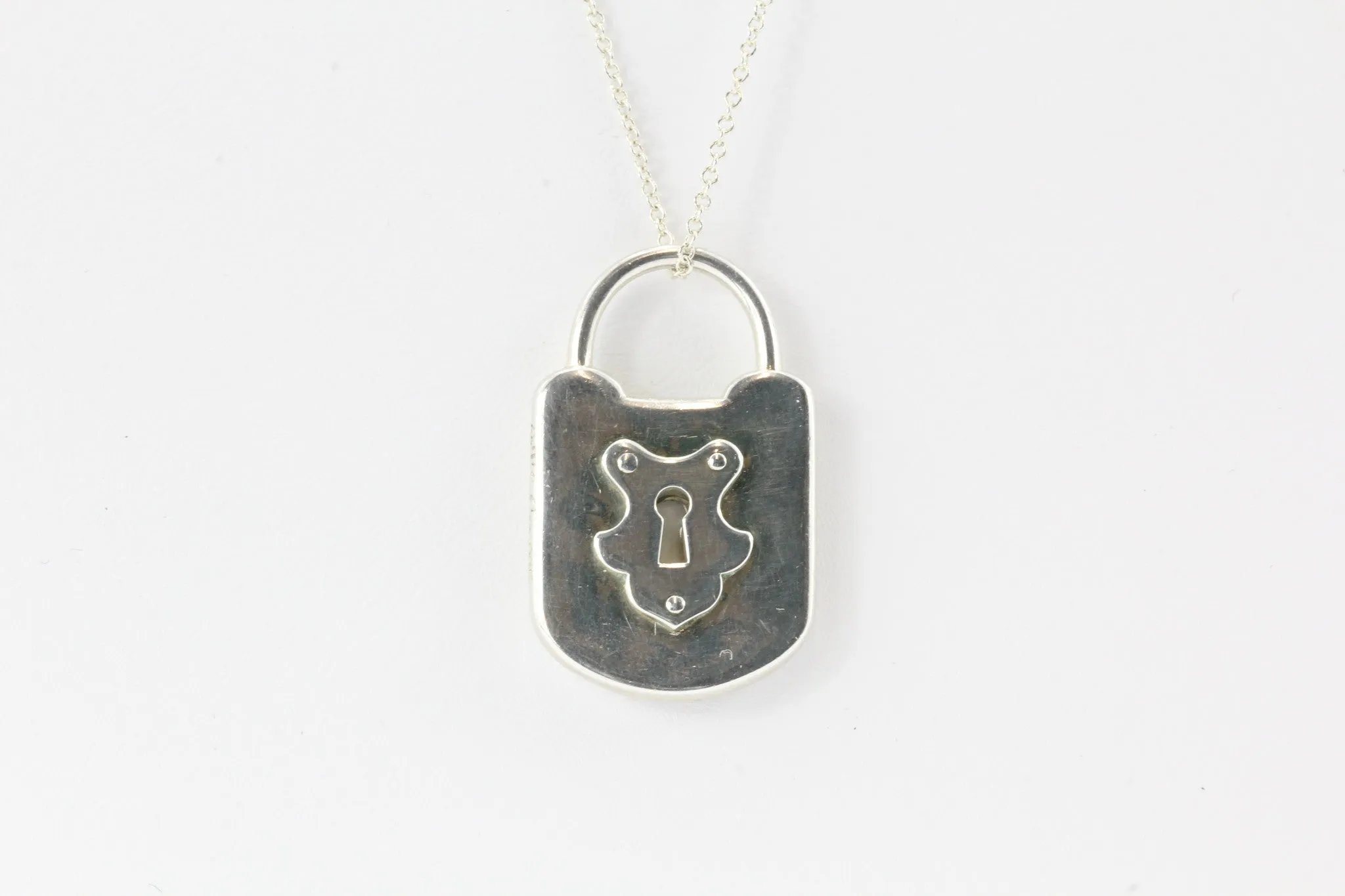 Tiffany & Co Sterling Silver Padlock Lock Charm Pendant Necklace