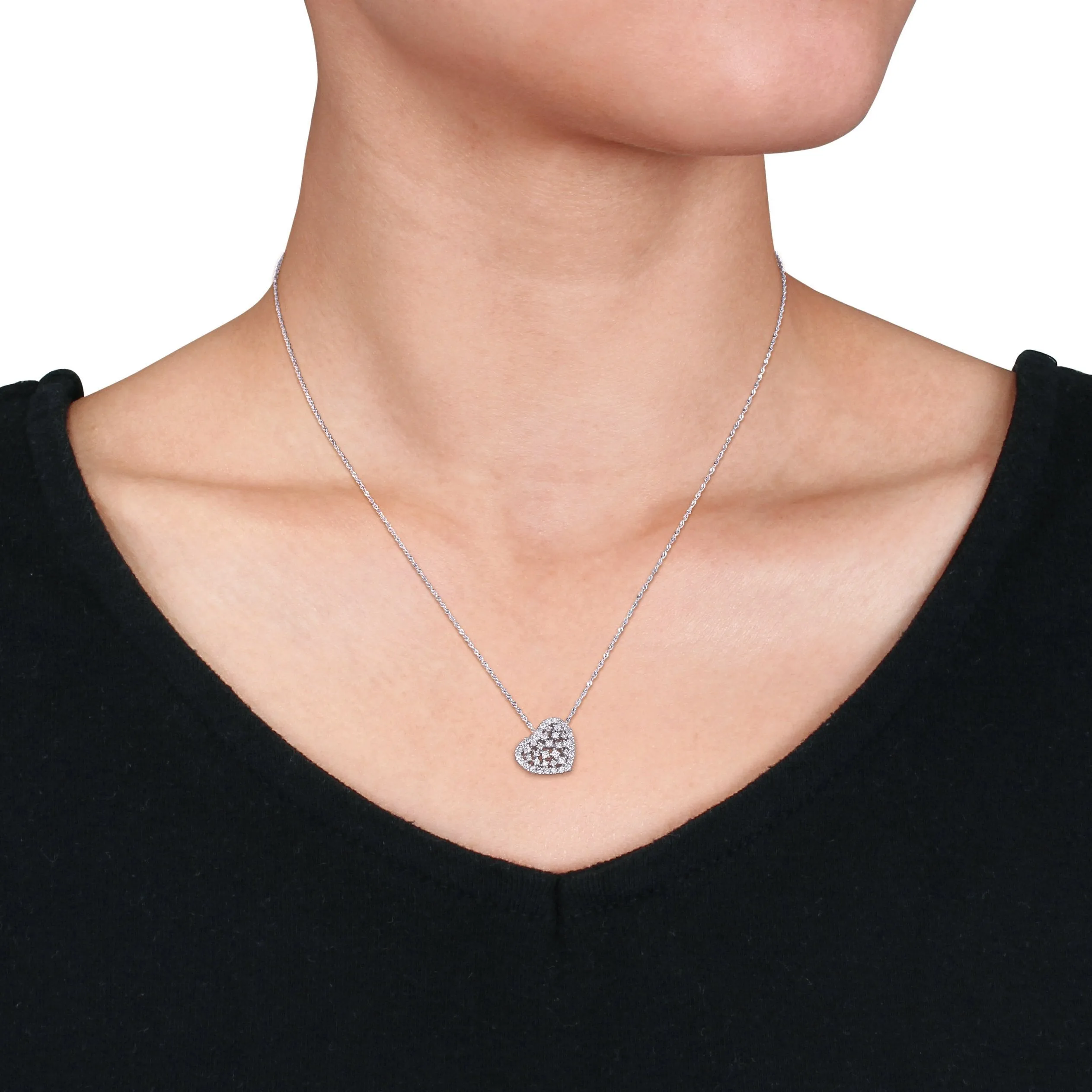 Tilted Diamond Covered Heart Pendant 1/2CT