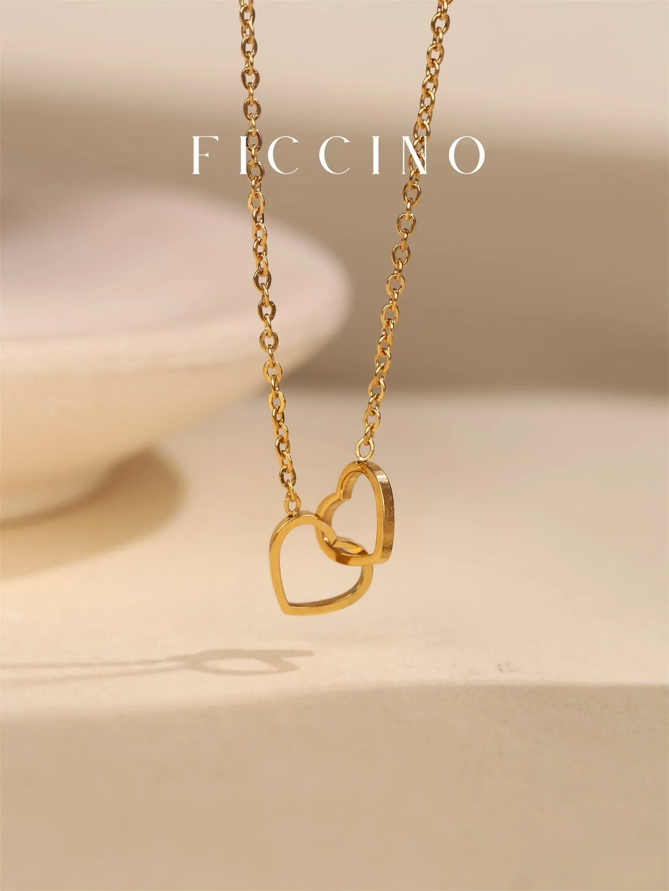 Titanium Stainless Double Hearts Wrapped Pendant