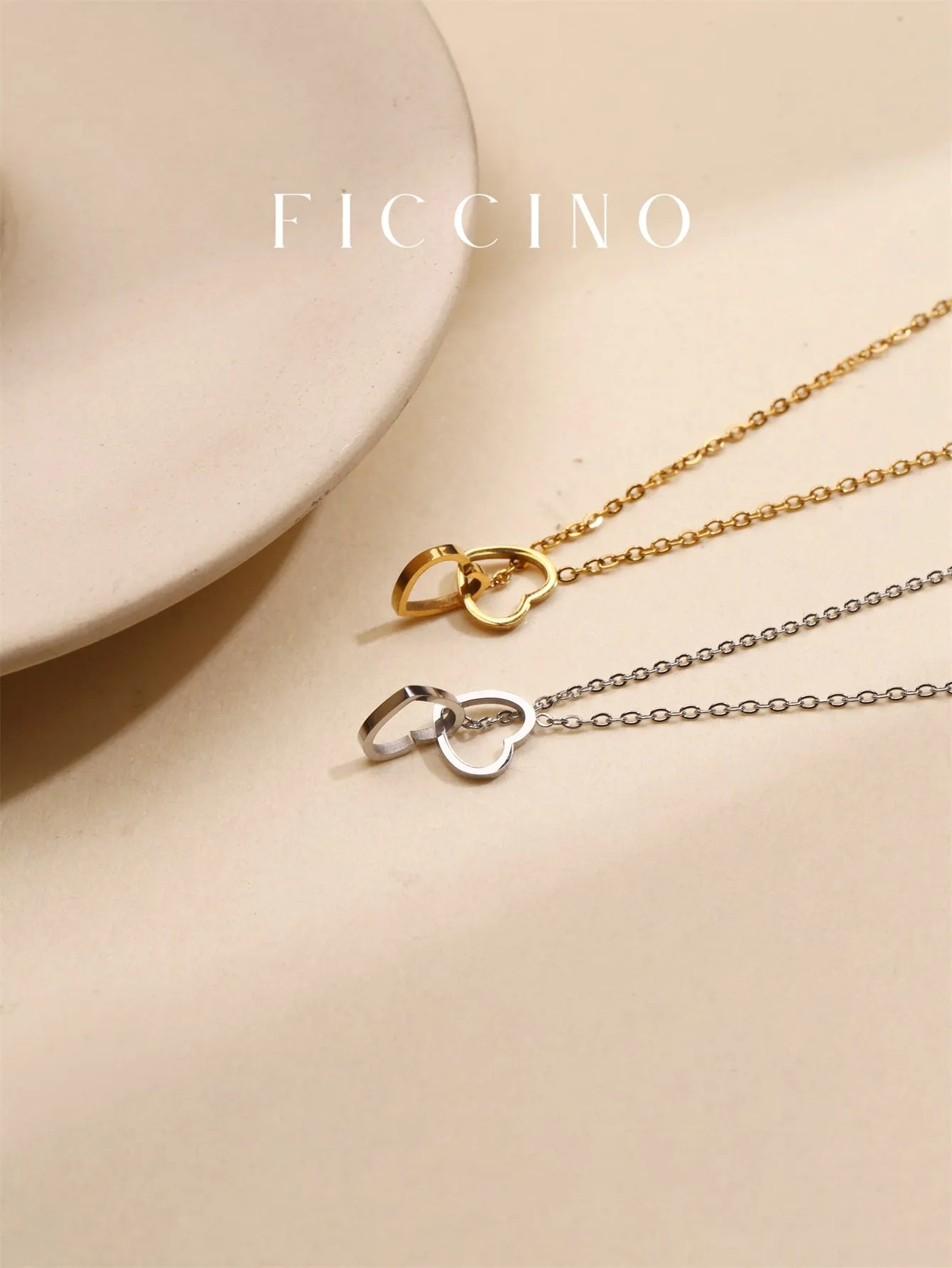Titanium Stainless Double Hearts Wrapped Pendant