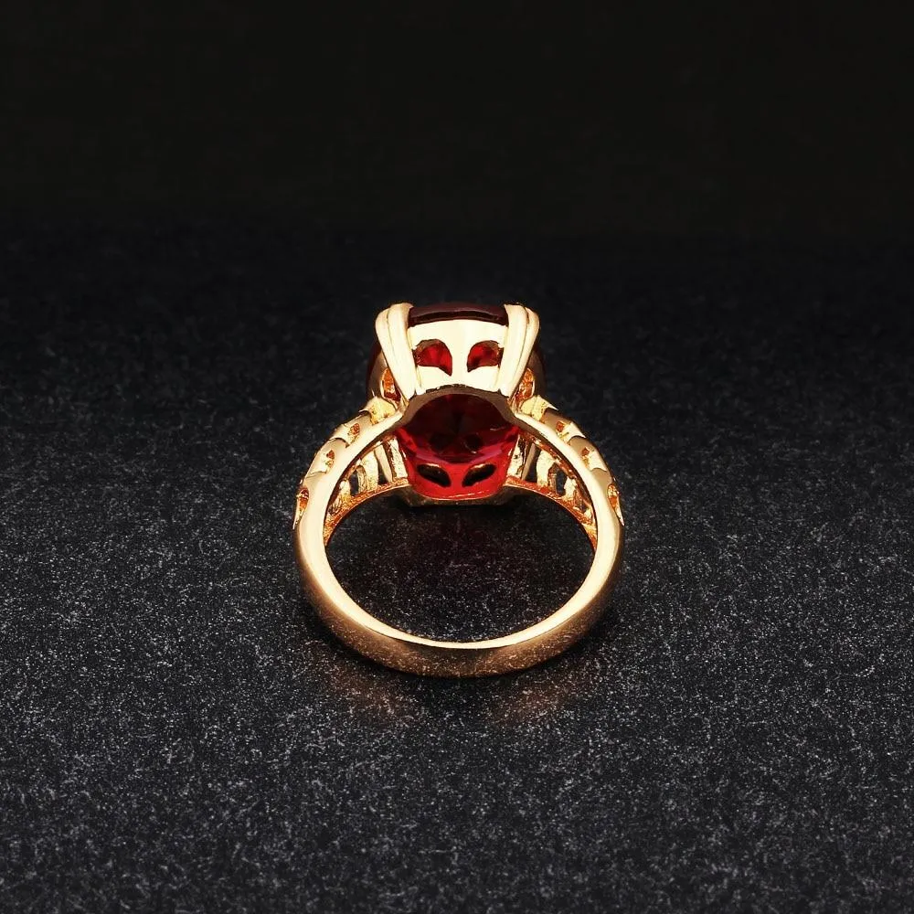 Trendy Copper Gold Color Party Rings for Women with 16mm Broadside Oval Red Stone – Jewelry Gift for Friend 