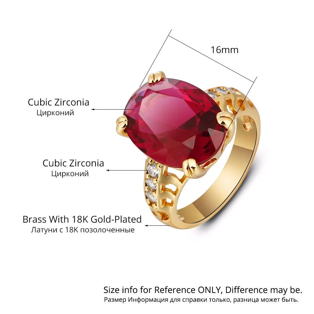 Trendy Copper Gold Color Party Rings for Women with 16mm Broadside Oval Red Stone – Jewelry Gift for Friend 