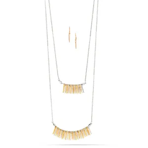 TRI-TONE EARRINGS AND 2 LAYERED TASSEL NECKLACES #SWR-CP4018GSR (RB20)