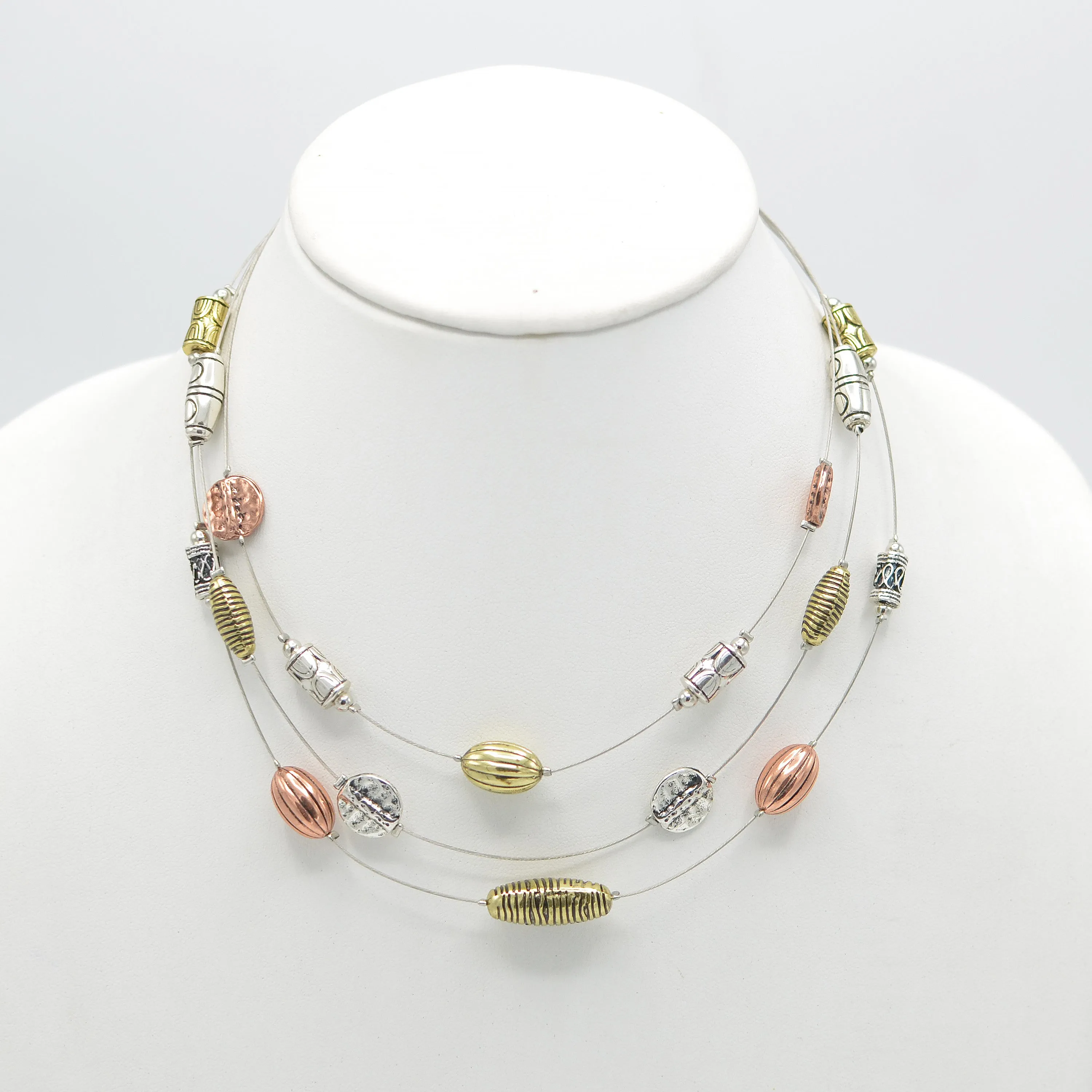 TRI-TONE NECKLACE AND EARRINGS SET #SWKK-11884