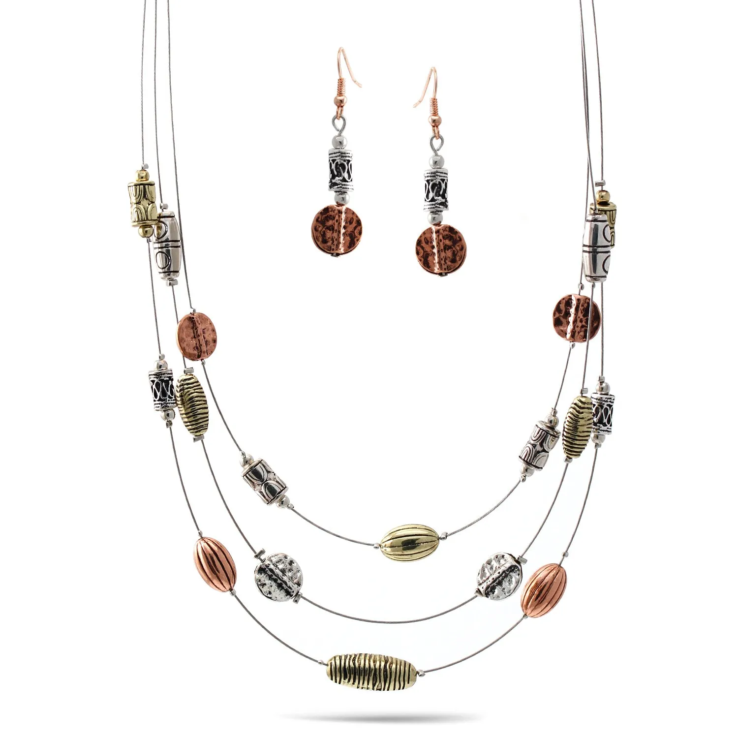TRI-TONE NECKLACE AND EARRINGS SET #SWKK-11884