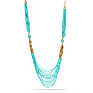 TURQUOISE AND GOLD SEED BEAD NECKLACES #N7411 (LE11/LF11)