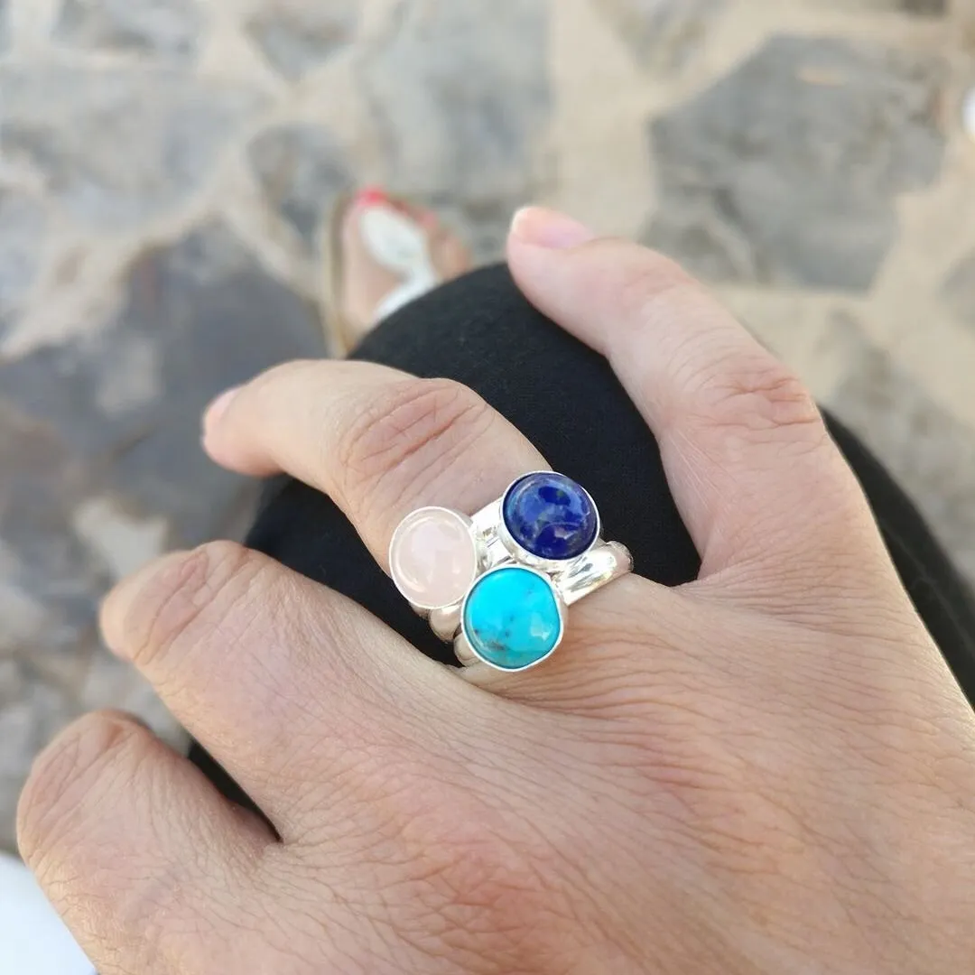 Turquoise Round Gemstone Ring - Adjustable