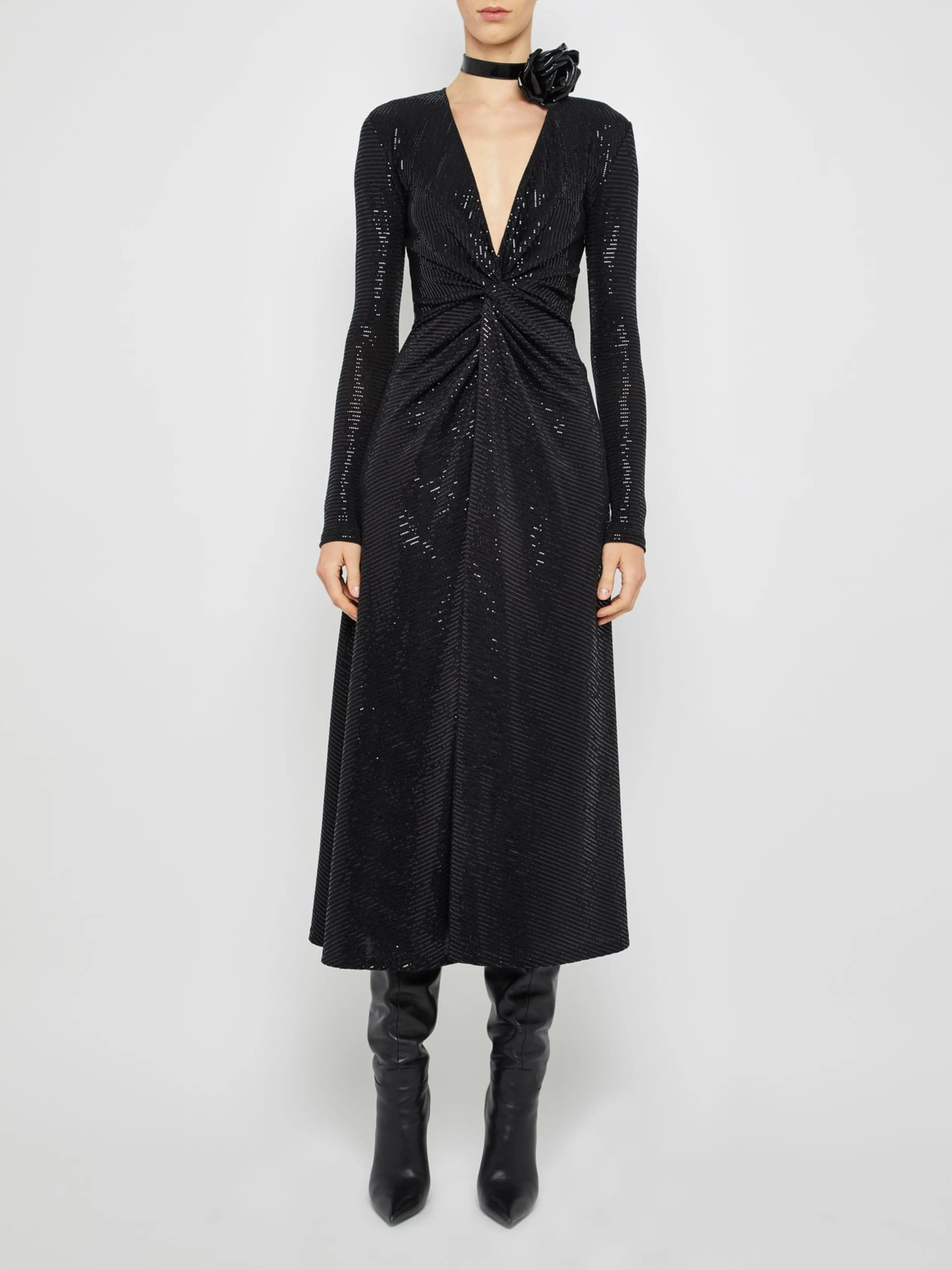 Twist Front Midi Dress in Black