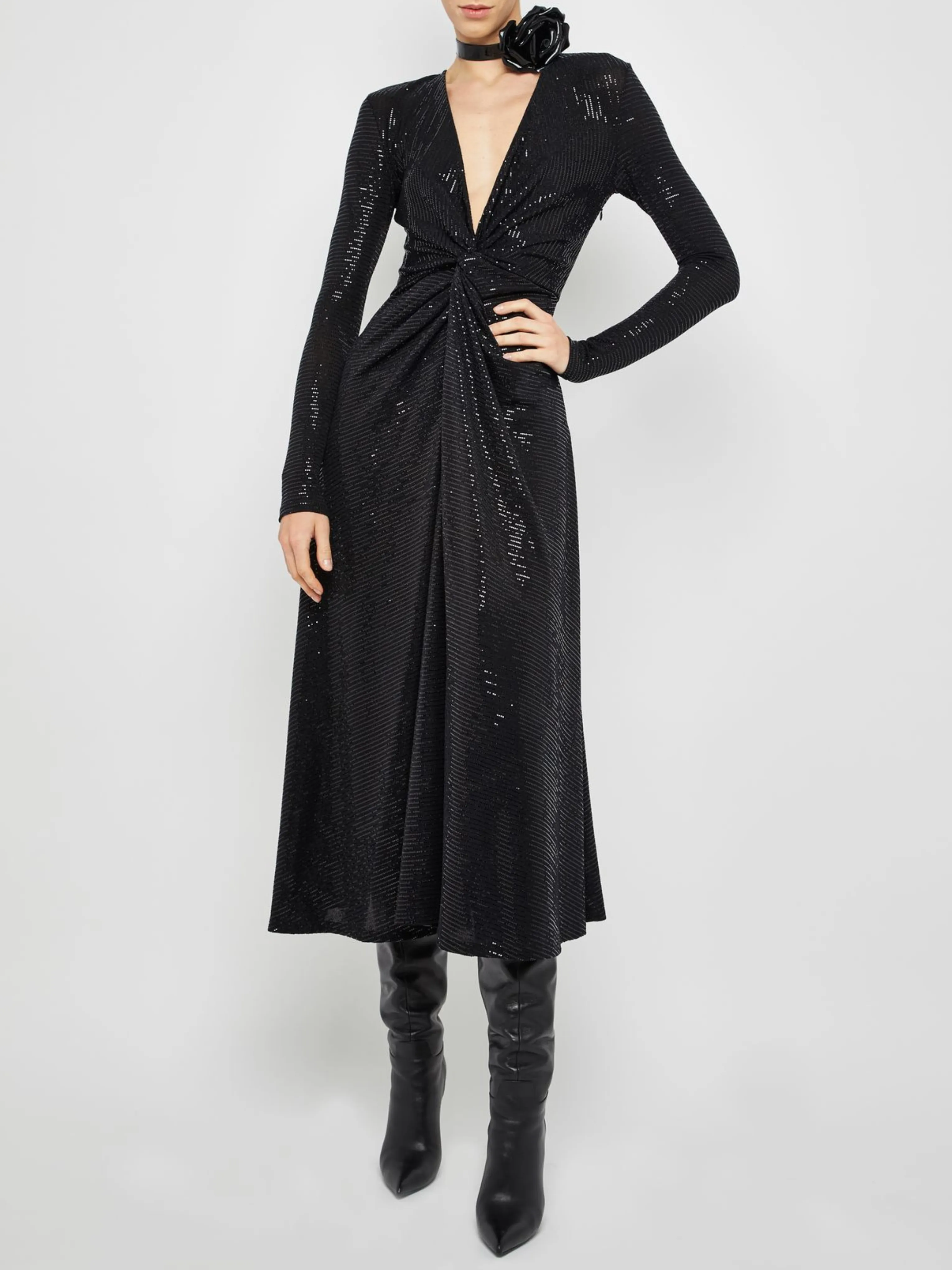 Twist Front Midi Dress in Black