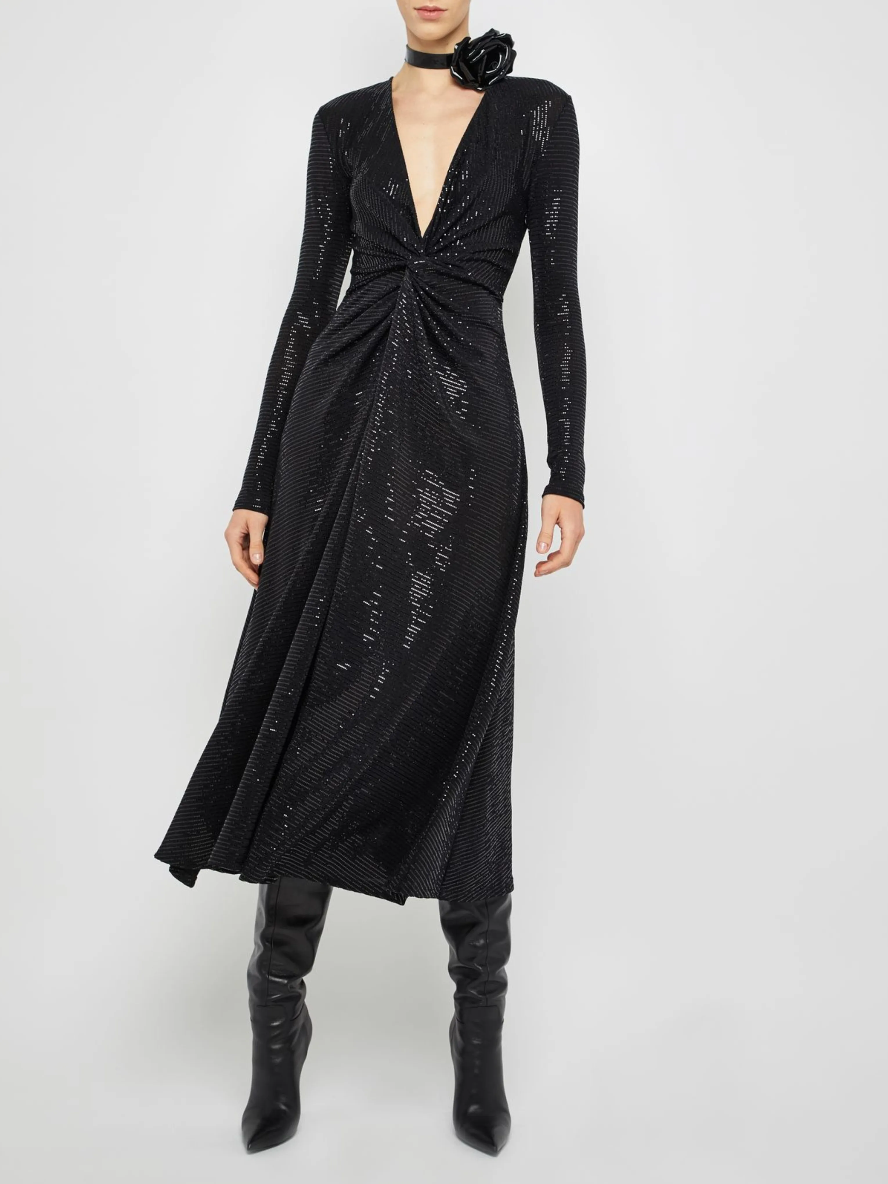 Twist Front Midi Dress in Black