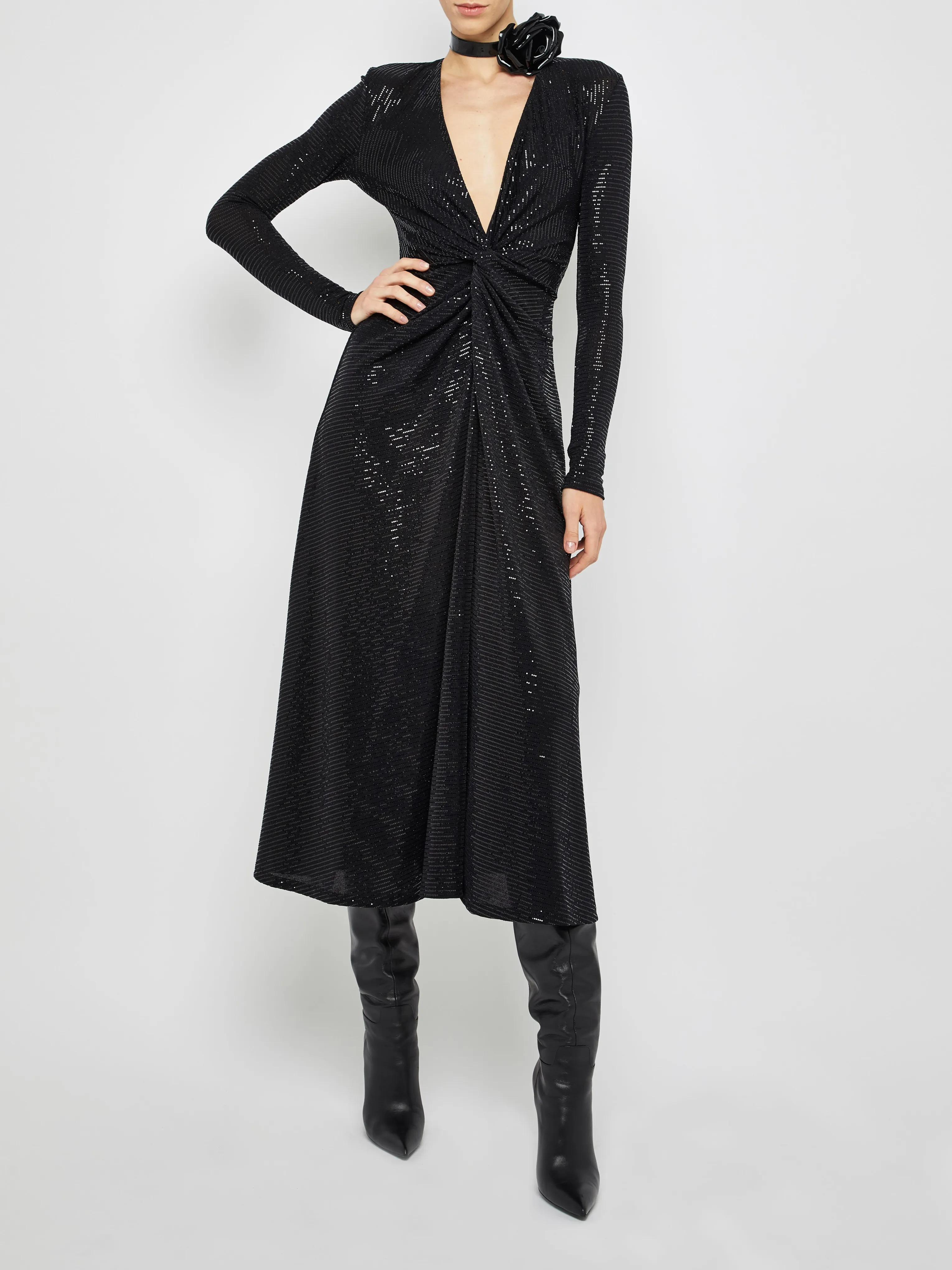 Twist Front Midi Dress in Black