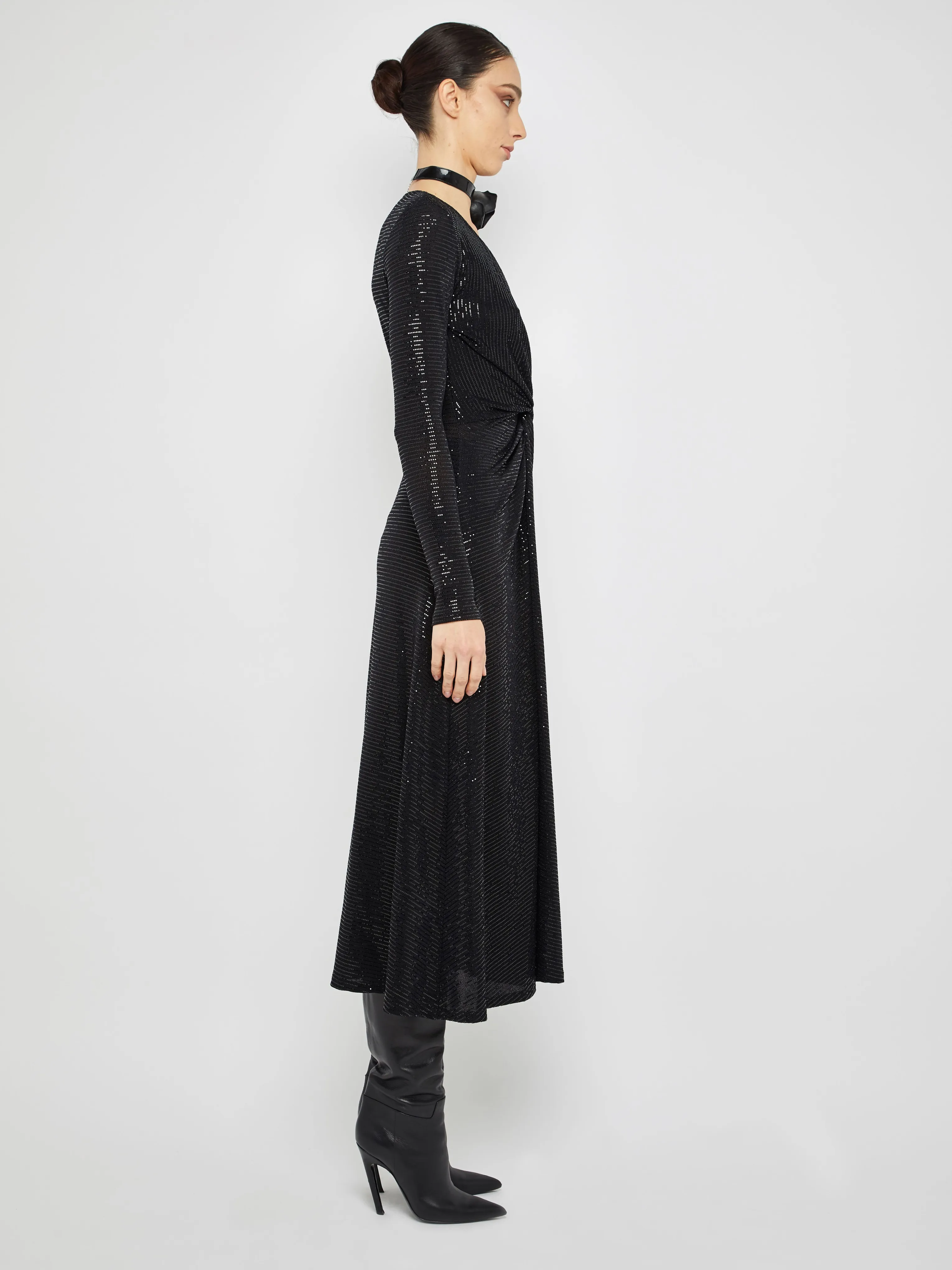 Twist Front Midi Dress in Black