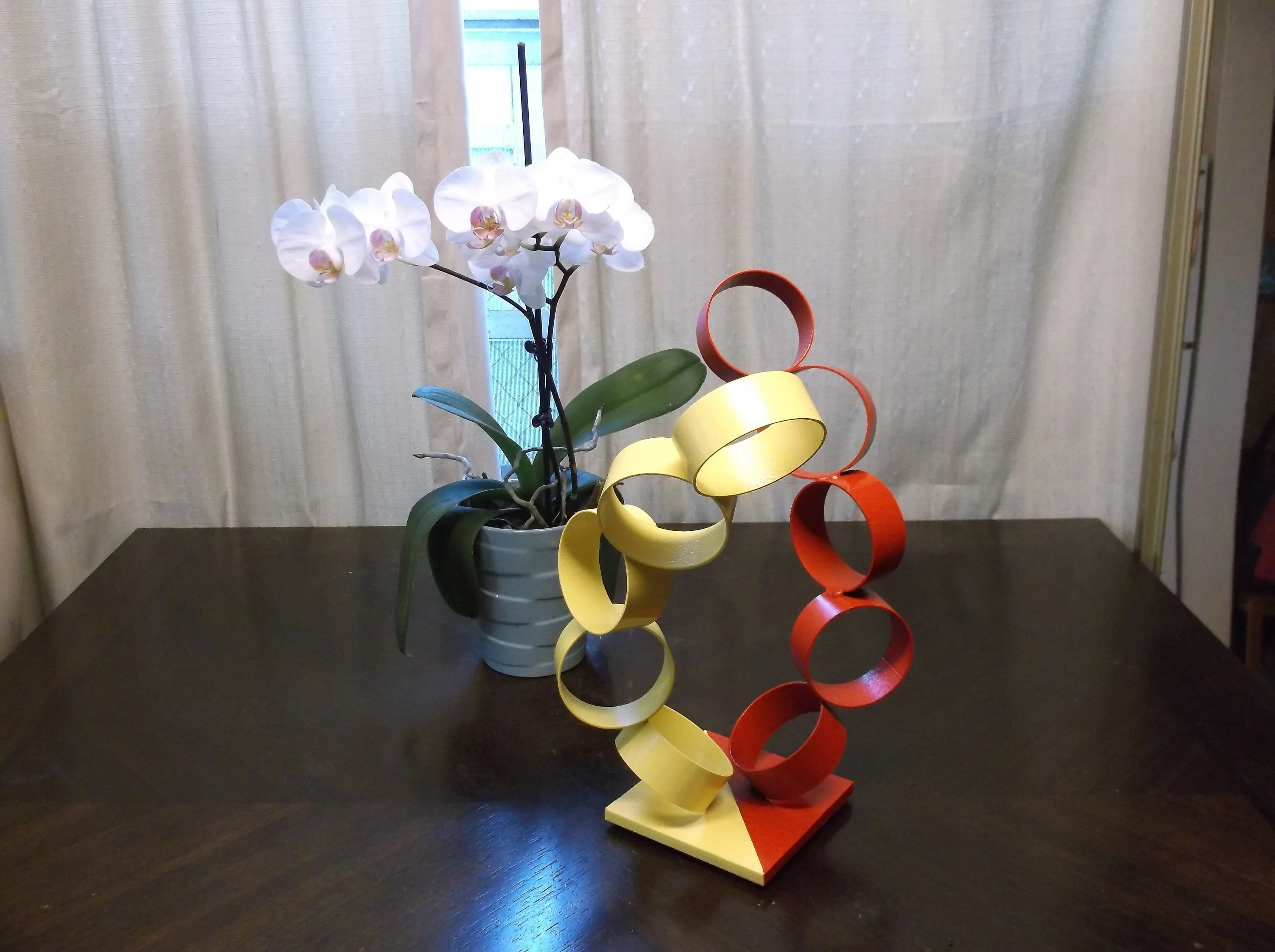 Twisted Metal Rings, Abstract Sculpture, Red & Yellow Modern Welded Art