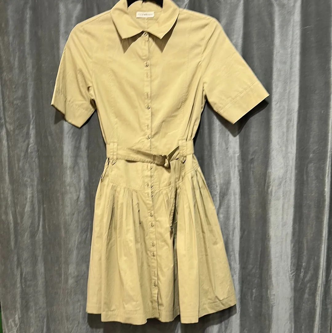 Ulla Johnson Short Sleeved Khaki Collared Button Down Flare Dress