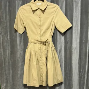 Ulla Johnson Short Sleeved Khaki Collared Button Down Flare Dress