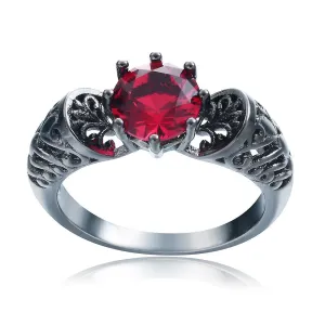 Unique Hollow Red Ruby Black and Silver Plated Ring