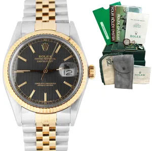UNPOL. Top Condition Compete Rolex DateJust Black Tapestry TT 36mm 16013 Watch