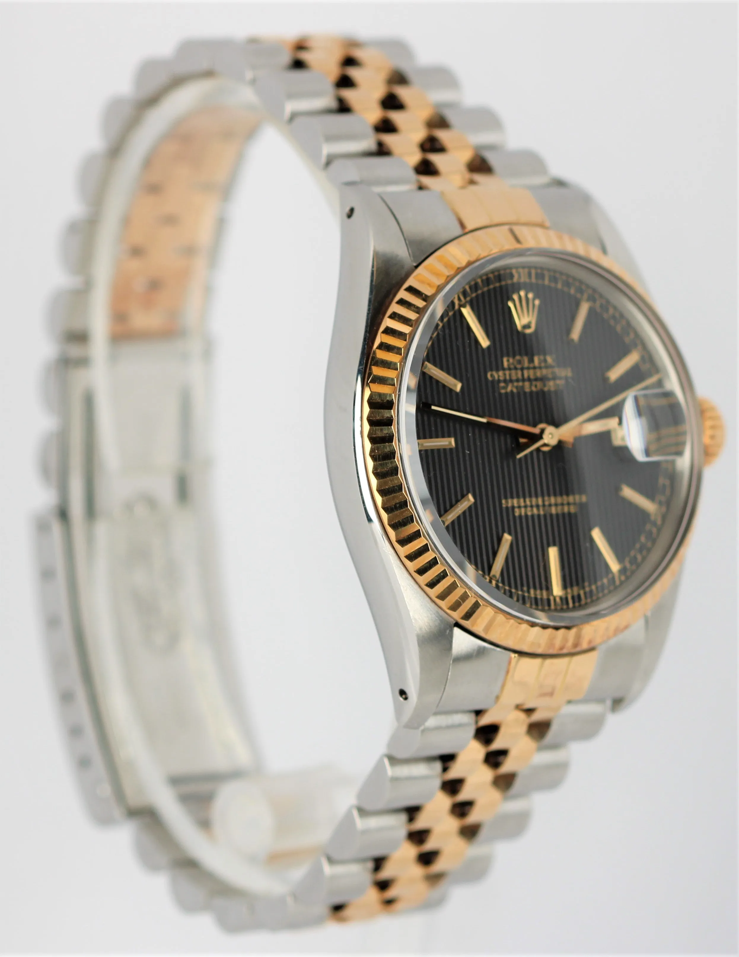 UNPOL. Top Condition Compete Rolex DateJust Black Tapestry TT 36mm 16013 Watch