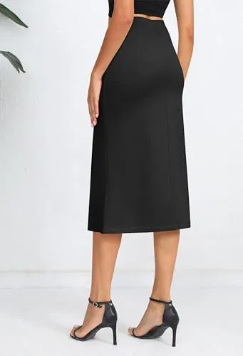 Urban CoCo Women's Stretch Office Fishtail Pencil Skirt High Waist Bodycon Midi Skirt with Slit (Black,M)