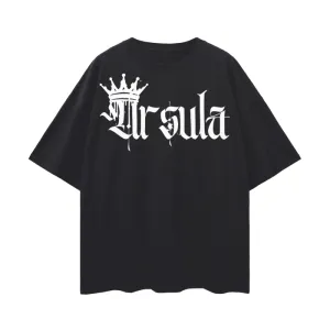 Ursula Spray Paint Crown Graphic Tee Lesbian Pride T-Shirt on front of Black Oversize Deep Drop Shoulder Tee - 190 GSM