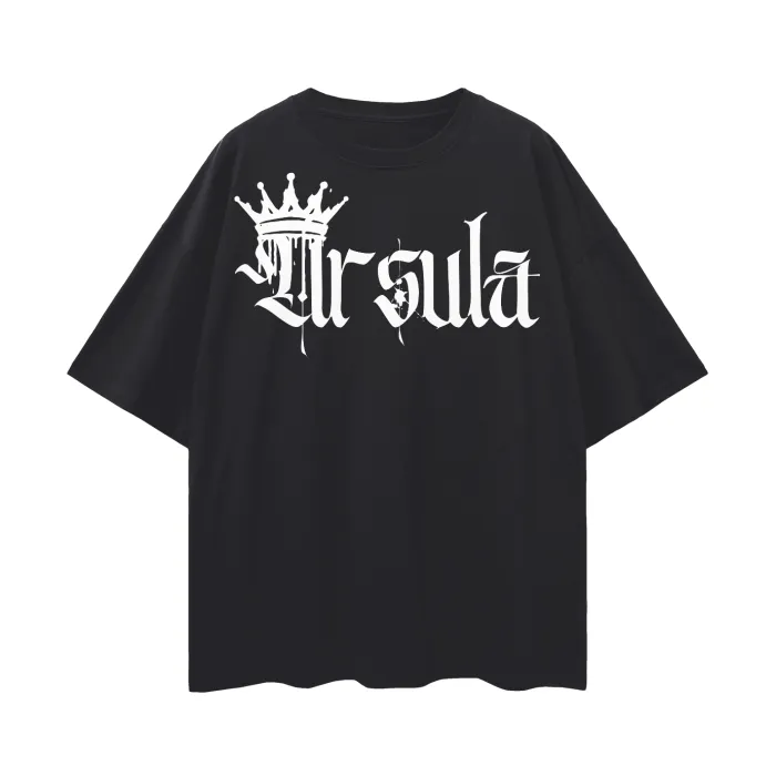 Ursula Spray Paint Crown Graphic Tee Lesbian Pride T-Shirt on front of Black Oversize Deep Drop Shoulder Tee - 190 GSM