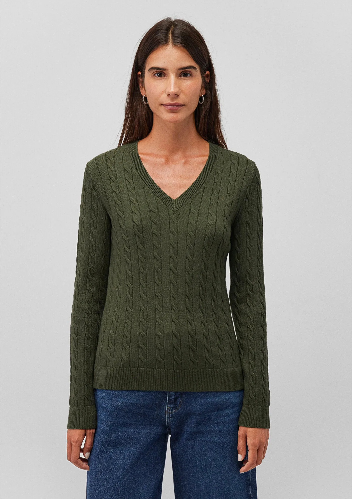 V Neck Green Sweater