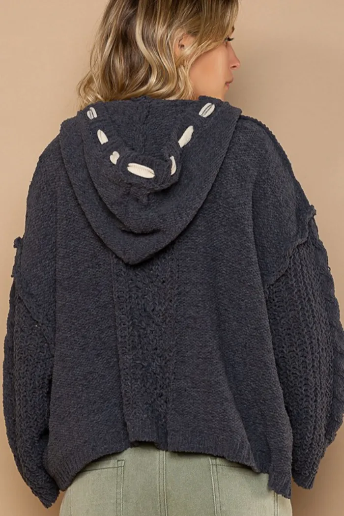 V Neck Hooded Sweater