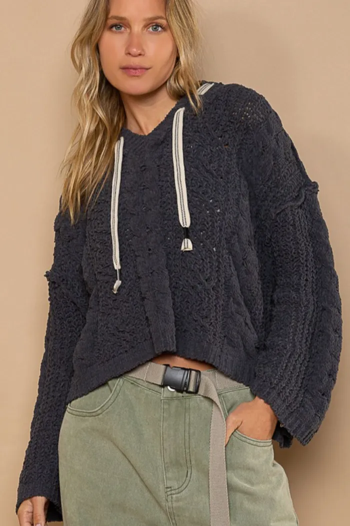 V Neck Hooded Sweater
