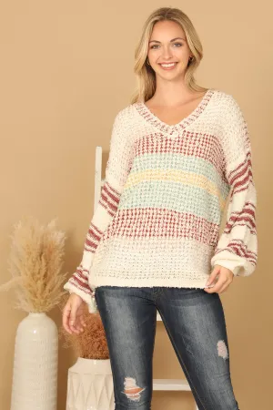 V-NECK STRIPED KNIT SWEATER