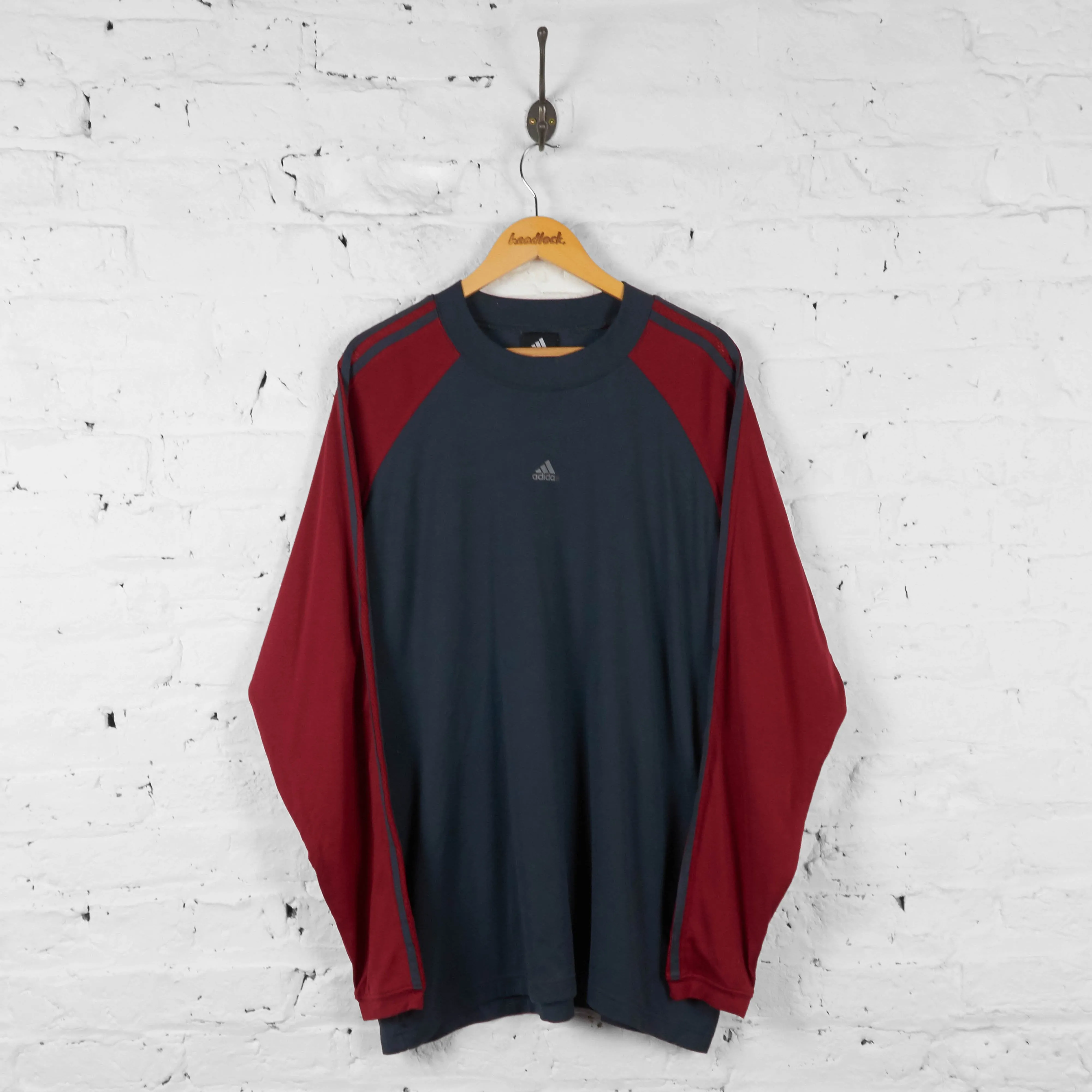 Vintage Adidas Long Sleeve T-Shirt - Grey/Red - XL