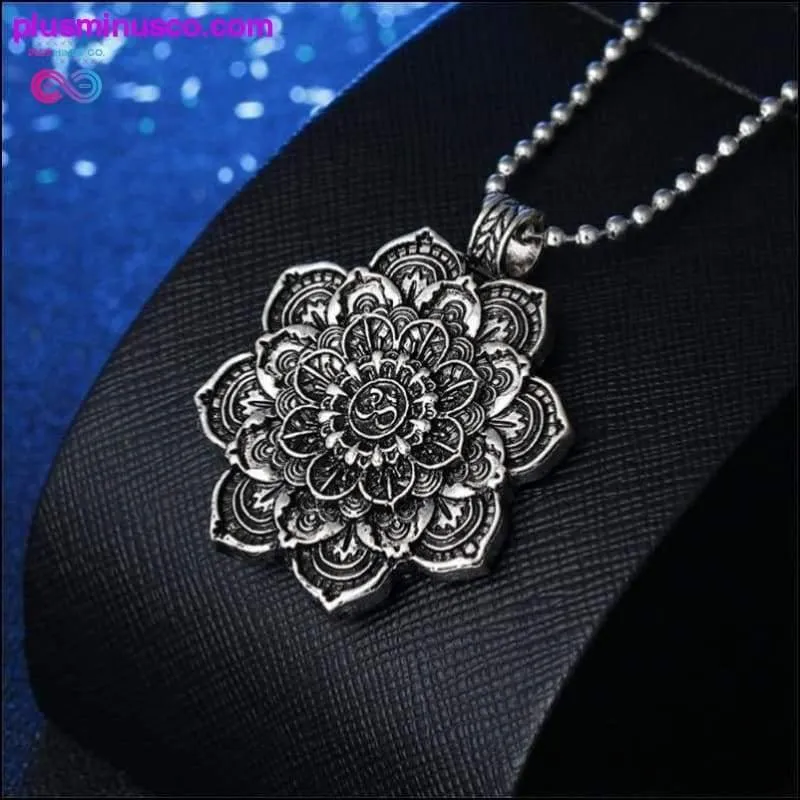 Vintage Alloy Mandala Lotus Flower Pendant Necklaces For