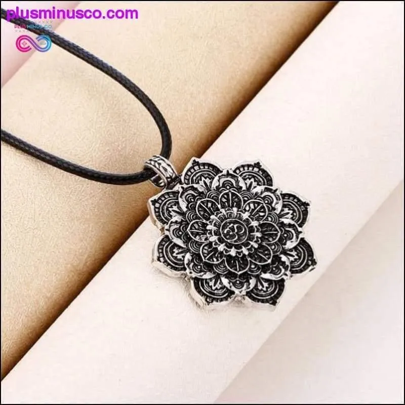 Vintage Alloy Mandala Lotus Flower Pendant Necklaces For
