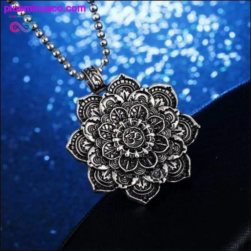 Vintage Alloy Mandala Lotus Flower Pendant Necklaces For