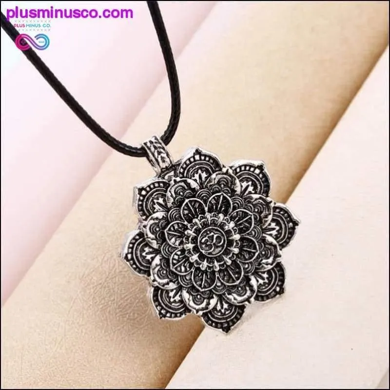 Vintage Alloy Mandala Lotus Flower Pendant Necklaces For